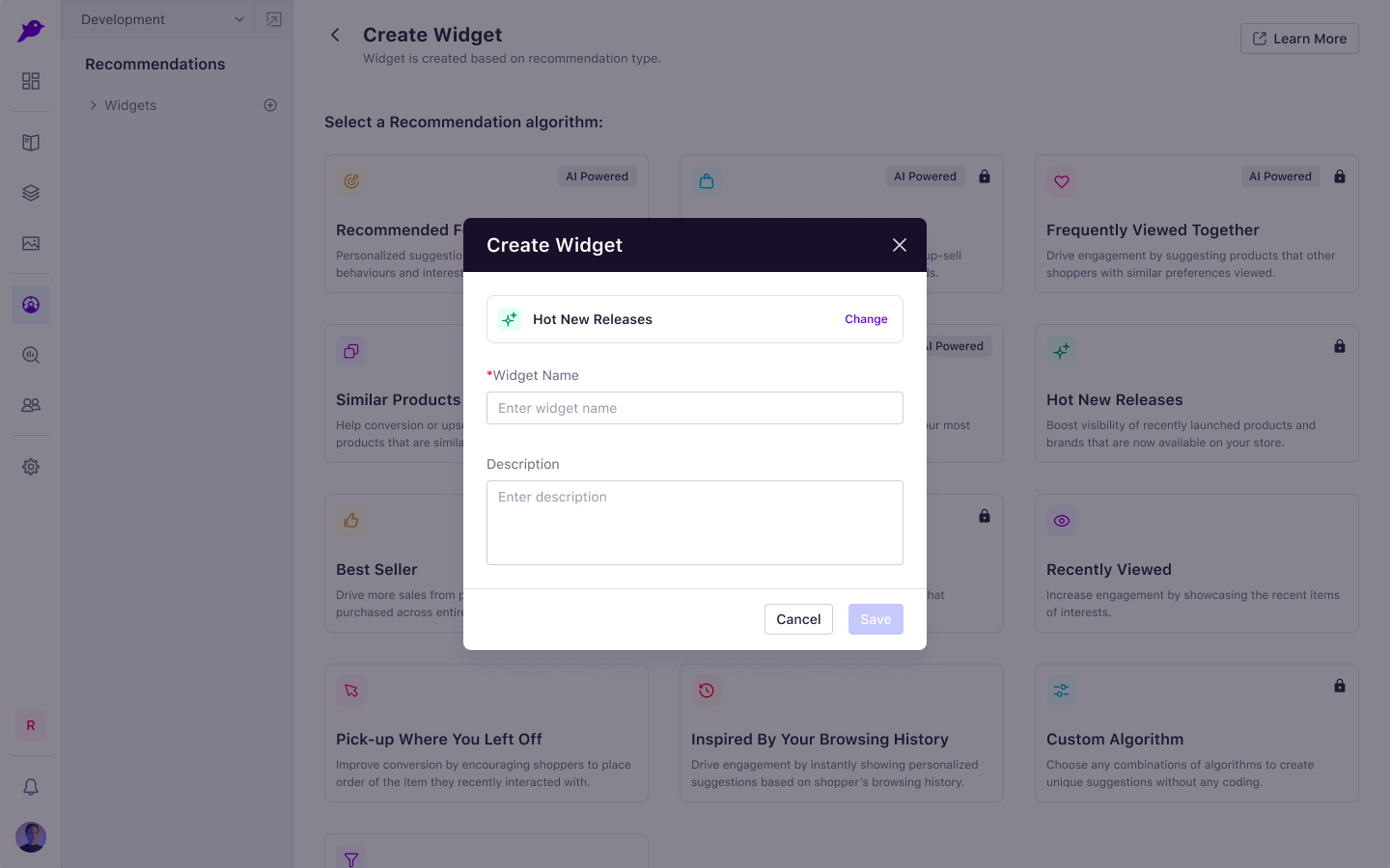 Recommendations - Create Widget - Empty State.png